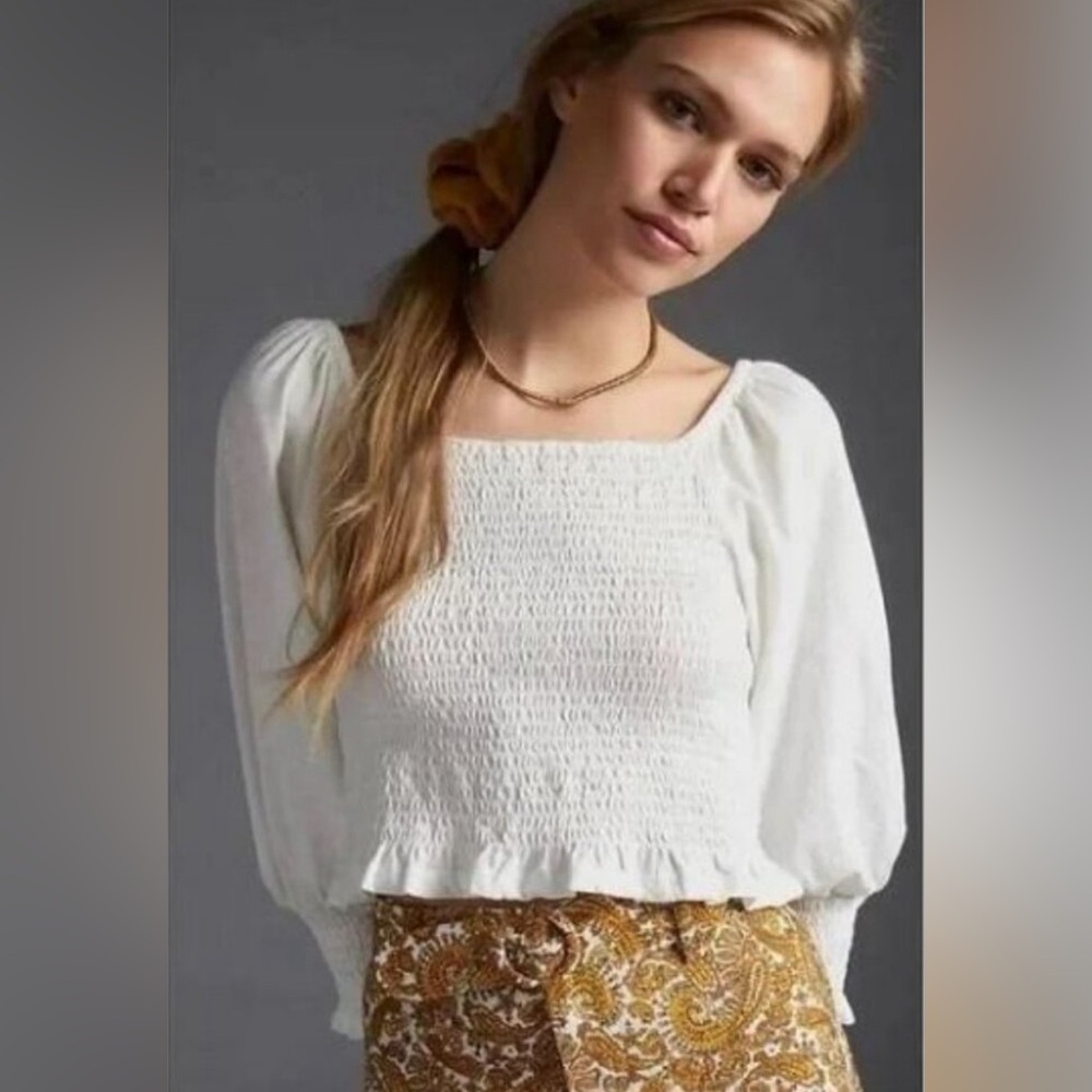 Anthropologie Pilcro Ginny Smocked Crop Top